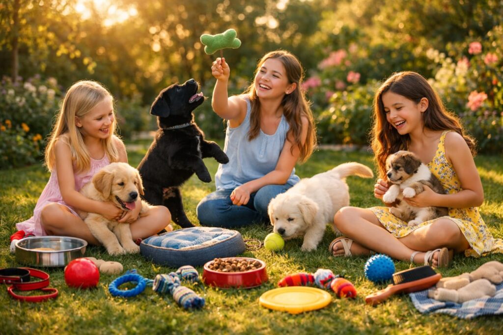 Playing Pups with their toys